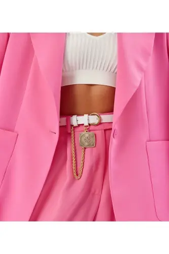 Queen Chained Medallion Detailed Women's Pants Belt, Jacket Belt, Dress Belt, Shirt Belt - WHITE - 5