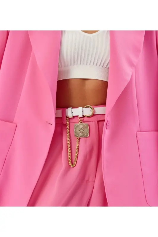 Queen Chained Medallion Detailed Women's Pants Belt, Jacket Belt, Dress Belt, Shirt Belt - WHITE - 5
