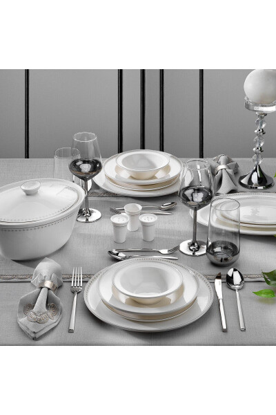 Queen Classy Bone Dinner Set 60 Pieces Silver - 1