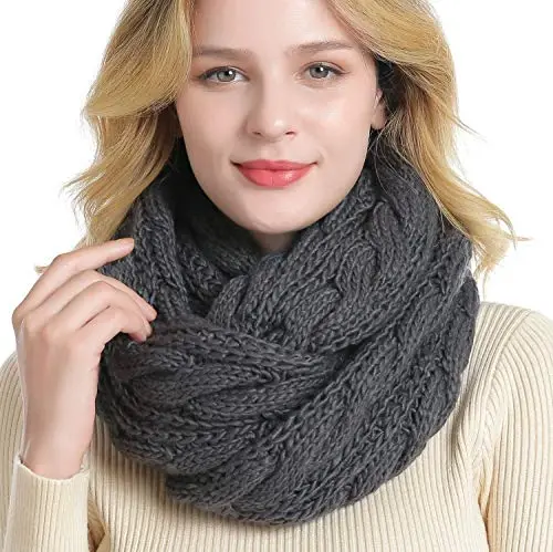 QUEENFUR Winter Women Thick Cable Knit Ribbed Infinity Circle Loop Scarf 