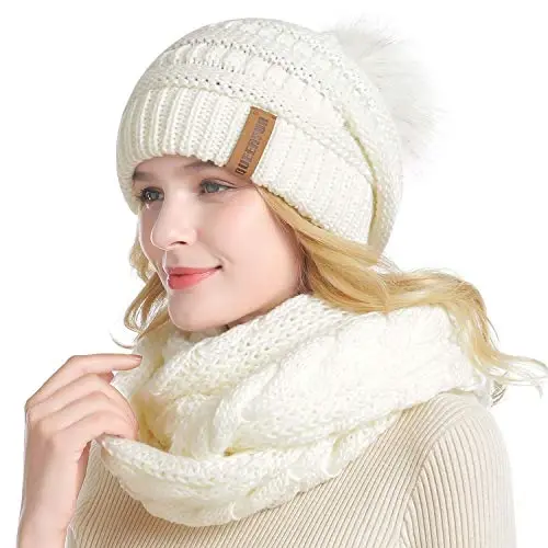 QUEENFUR Winter Women Thick Cable Knit Ribbed Infinity Circle Loop Scarf - 1