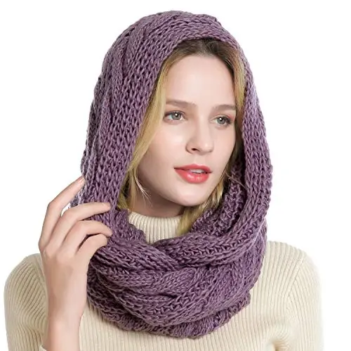 QUEENFUR Winter Women Thick Cable Knit Ribbed Infinity Circle Loop Scarf - 6