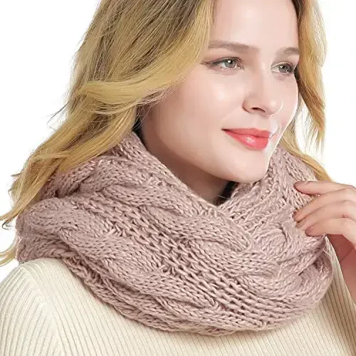 QUEENFUR Winter Women Thick Cable Knit Ribbed Infinity Circle Loop Scarf - 3