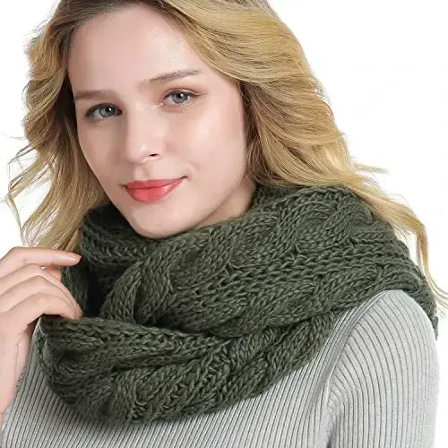 QUEENFUR Winter Women Thick Cable Knit Ribbed Infinity Circle Loop Scarf - 2