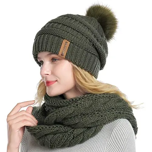 QUEENFUR Winter Women Thick Cable Knit Ribbed Infinity Circle Loop Scarf - 1