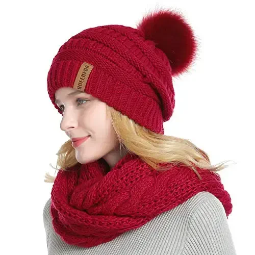 QUEENFUR Winter Women Thick Cable Knit Ribbed Infinity Circle Loop Scarf - 1