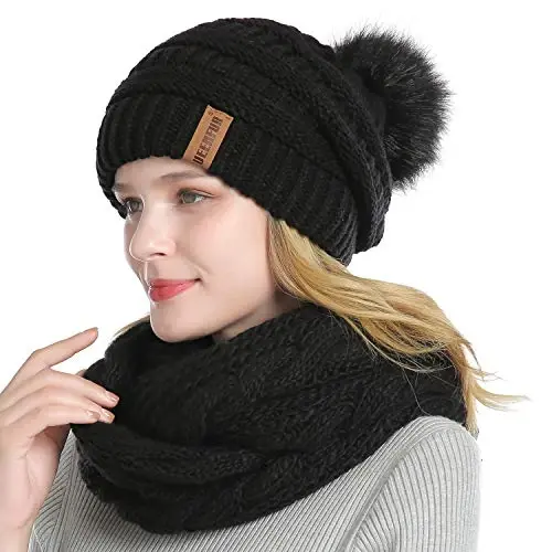 QUEENFUR Winter Women Thick Cable Knit Ribbed Infinity Circle Loop Scarf 