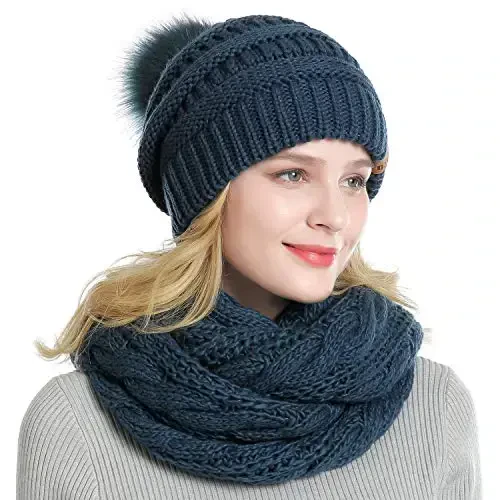 QUEENFUR Winter Women Thick Cable Knit Ribbed Infinity Circle Loop Scarf - 1