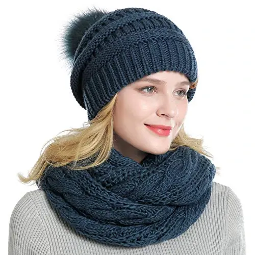 QUEENFUR Winter Women Thick Cable Knit Ribbed Infinity Circle Loop Scarf 