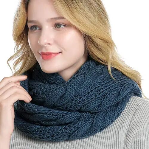 QUEENFUR Winter Women Thick Cable Knit Ribbed Infinity Circle Loop Scarf - 5