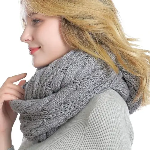 QUEENFUR Winter Women Thick Cable Knit Ribbed Infinity Circle Loop Scarf - QUEENFUR (1)