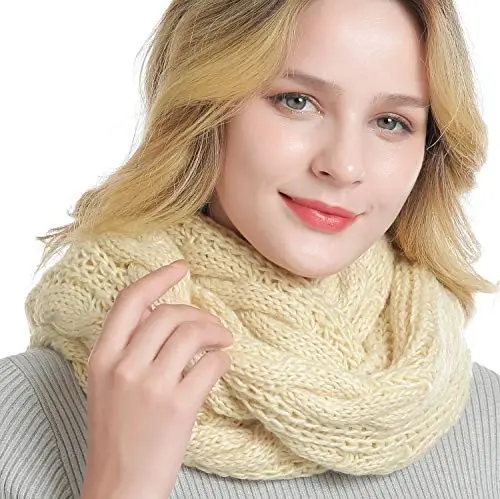 QUEENFUR Winter Women Thick Cable Knit Ribbed Infinity Circle Loop Scarf - MODAZONE (1)