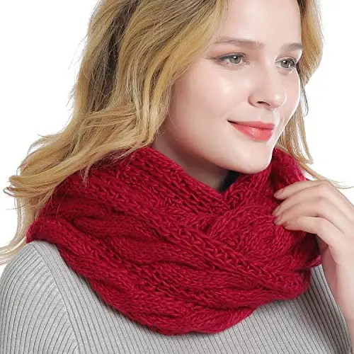 QUEENFUR Winter Women Thick Cable Knit Ribbed Infinity Circle Loop Scarf - 3