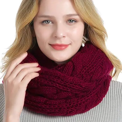 QUEENFUR Winter Women Thick Cable Knit Ribbed Infinity Circle Loop Scarf - 1