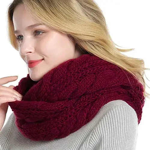 QUEENFUR Winter Women Thick Cable Knit Ribbed Infinity Circle Loop Scarf - 2