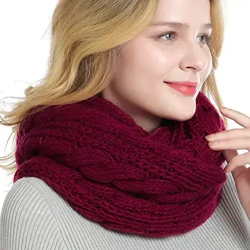 QUEENFUR Winter Women Thick Cable Knit Ribbed Infinity Circle Loop Scarf - 3