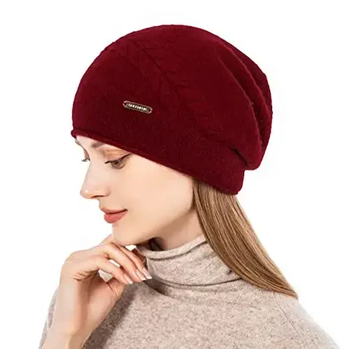 QUEENFUR Knit Slouchy Beanie Hats for Women CasModazoneere Ski Cap Knitted Wool Soft Warm Winter Hat - 4