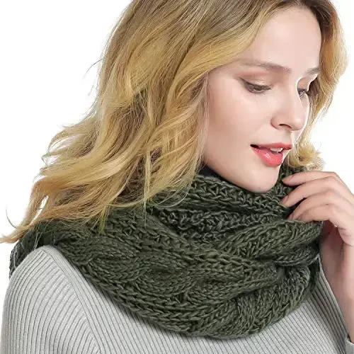 QUEENFUR Winter Women Thick Cable Knit Ribbed Infinity Circle Loop Scarf - 3
