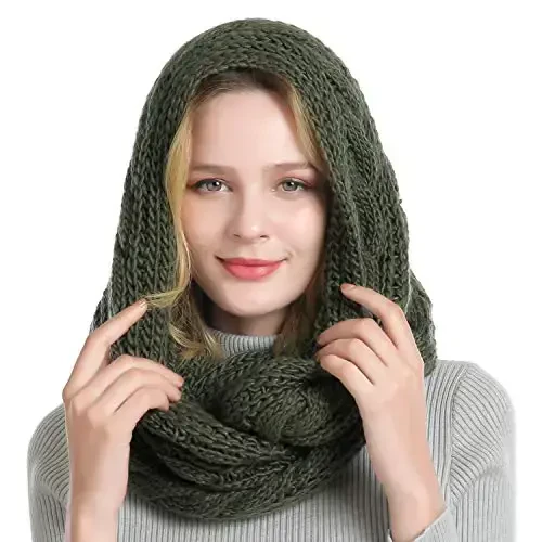 QUEENFUR Winter Women Thick Cable Knit Ribbed Infinity Circle Loop Scarf - 4