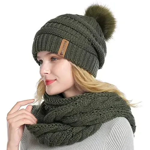 QUEENFUR Winter Women Thick Cable Knit Ribbed Infinity Circle Loop Scarf - 1