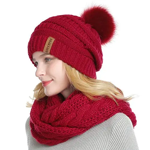 QUEENFUR Winter Women Thick Cable Knit Ribbed Infinity Circle Loop Scarf - 1