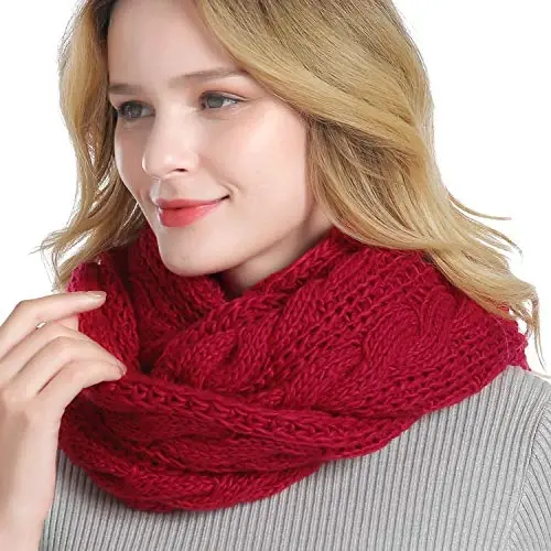 QUEENFUR Winter Women Thick Cable Knit Ribbed Infinity Circle Loop Scarf - 2