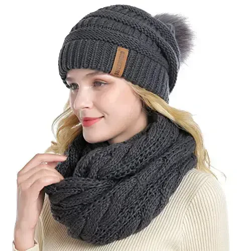 QUEENFUR Winter Women Thick Cable Knit Ribbed Infinity Circle Loop Scarf 