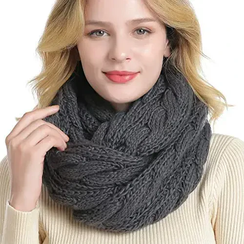 QUEENFUR Winter Women Thick Cable Knit Ribbed Infinity Circle Loop Scarf - 5