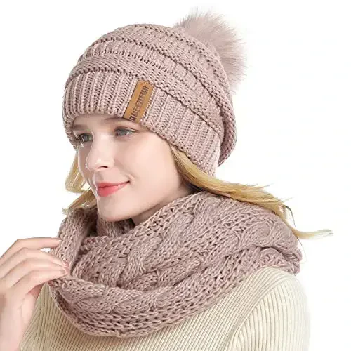 QUEENFUR Winter Women Thick Cable Knit Ribbed Infinity Circle Loop Scarf - MODAZONE