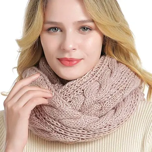 QUEENFUR Winter Women Thick Cable Knit Ribbed Infinity Circle Loop Scarf - 5