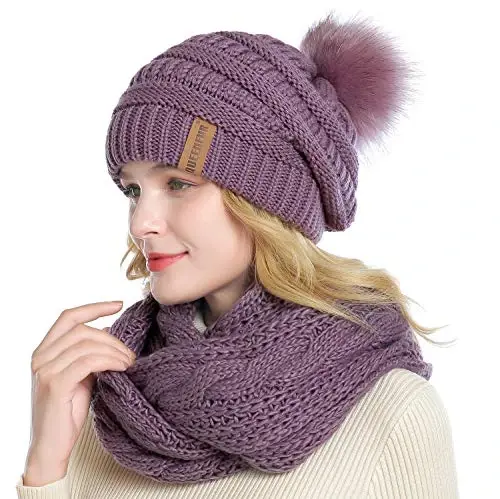 QUEENFUR Winter Women Thick Cable Knit Ribbed Infinity Circle Loop Scarf - 1