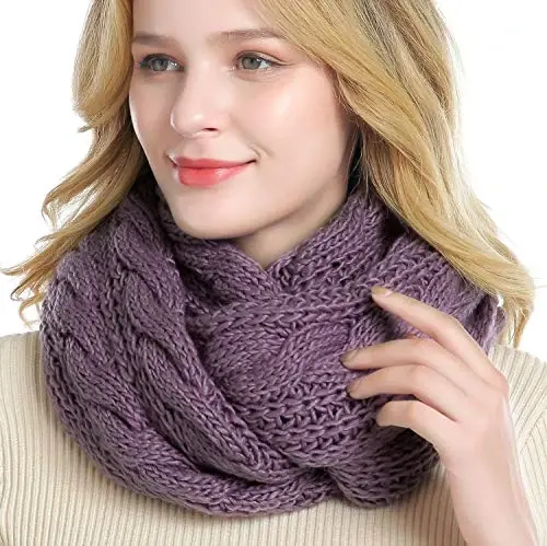 QUEENFUR Winter Women Thick Cable Knit Ribbed Infinity Circle Loop Scarf - 5