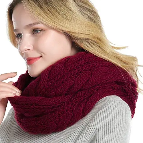 QUEENFUR Winter Women Thick Cable Knit Ribbed Infinity Circle Loop Scarf - QUEENFUR (1)