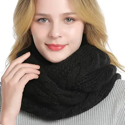 QUEENFUR Winter Women Thick Cable Knit Ribbed Infinity Circle Loop Scarf - 5