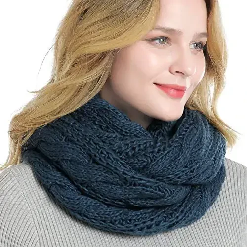 QUEENFUR Winter Women Thick Cable Knit Ribbed Infinity Circle Loop Scarf - 2