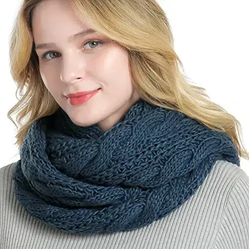 QUEENFUR Winter Women Thick Cable Knit Ribbed Infinity Circle Loop Scarf - 3