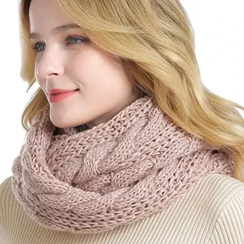 QUEENFUR Winter Women Thick Cable Knit Ribbed Infinity Circle Loop Scarf - QUEENFUR (1)