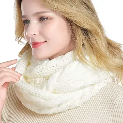 QUEENFUR Winter Women Thick Cable Knit Ribbed Infinity Circle Loop Scarf - 2