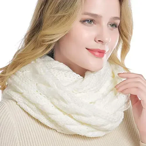 QUEENFUR Winter Women Thick Cable Knit Ribbed Infinity Circle Loop Scarf - 3