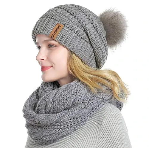 QUEENFUR Winter Women Thick Cable Knit Ribbed Infinity Circle Loop Scarf - 1