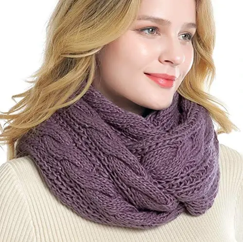 QUEENFUR Winter Women Thick Cable Knit Ribbed Infinity Circle Loop Scarf - 3