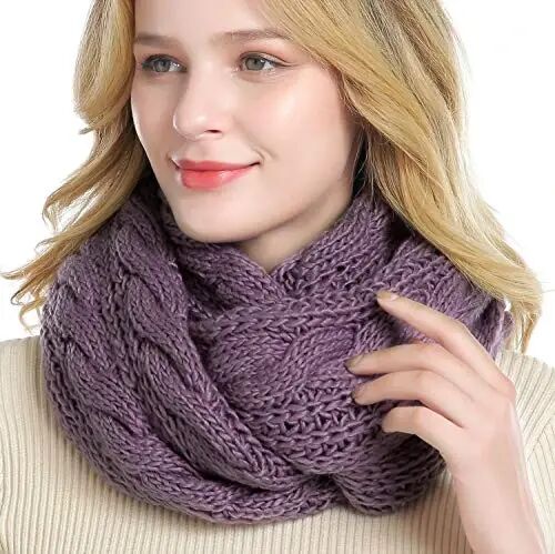 QUEENFUR Winter Women Thick Cable Knit Ribbed Infinity Circle Loop Scarf - QUEENFUR