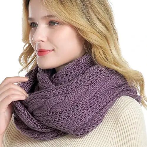 QUEENFUR Winter Women Thick Cable Knit Ribbed Infinity Circle Loop Scarf - QUEENFUR (1)