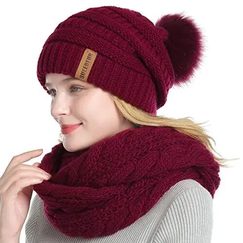 QUEENFUR Winter Women Thick Cable Knit Ribbed Infinity Circle Loop Scarf - QUEENFUR