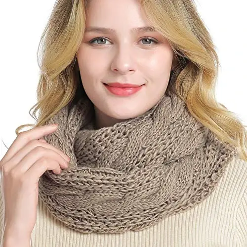 QUEENFUR Winter Women Thick Cable Knit Ribbed Infinity Circle Loop Scarf - 5
