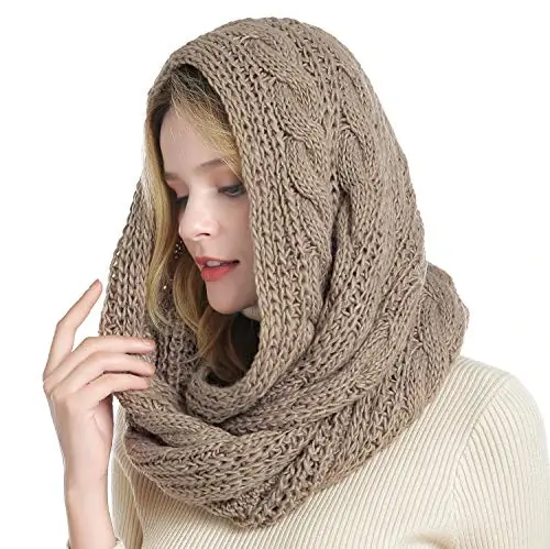 QUEENFUR Winter Women Thick Cable Knit Ribbed Infinity Circle Loop Scarf - 6