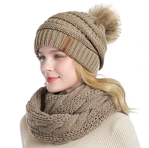 QUEENFUR Winter Women Thick Cable Knit Ribbed Infinity Circle Loop Scarf - QUEENFUR