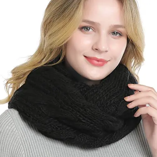 QUEENFUR Winter Women Thick Cable Knit Ribbed Infinity Circle Loop Scarf - 3
