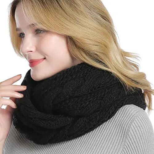 QUEENFUR Winter Women Thick Cable Knit Ribbed Infinity Circle Loop Scarf - QUEENFUR (1)