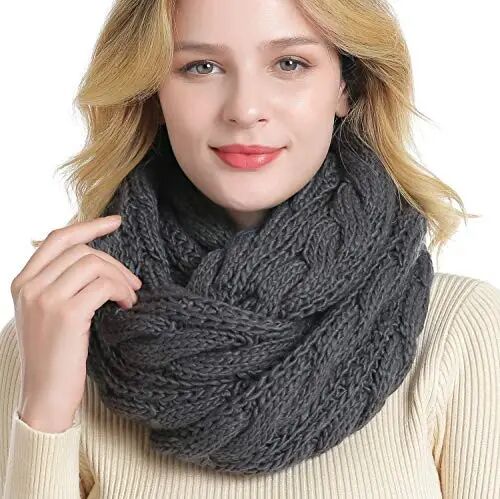 QUEENFUR Winter Women Thick Cable Knit Ribbed Infinity Circle Loop Scarf - QUEENFUR